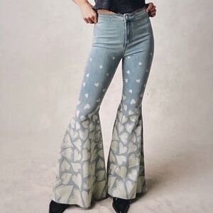 Free People High Rise Flare Queen of Hearts Just Float On Jeans Size 26